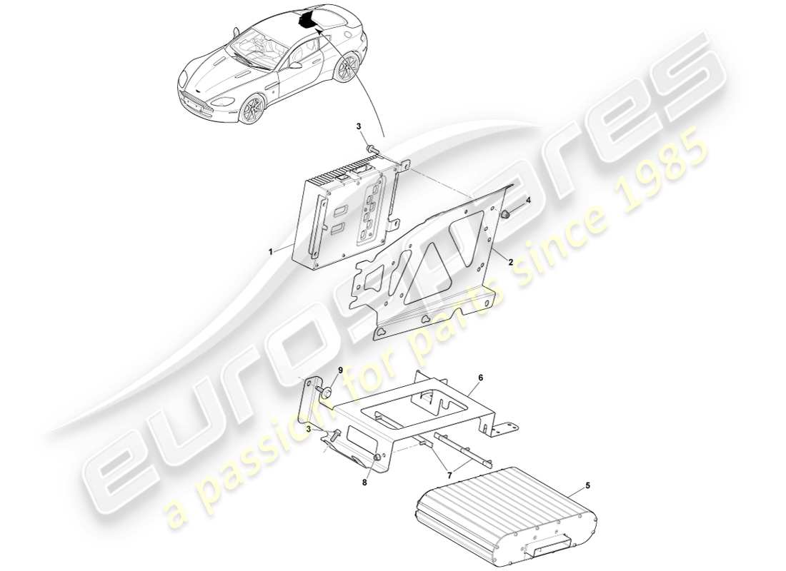 aston martin v8 vantage (2005) b&o amplifiers, coupe part diagram