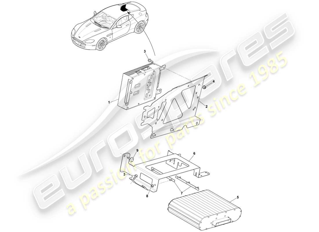 aston martin v8 vantage (2007) b&o amplifiers, coupe part diagram