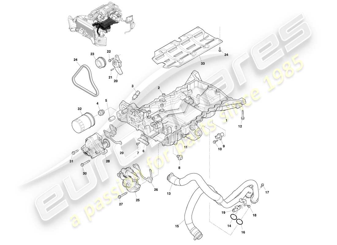 aston martin v8 vantage (2007) engine lubrication, engine part diagram