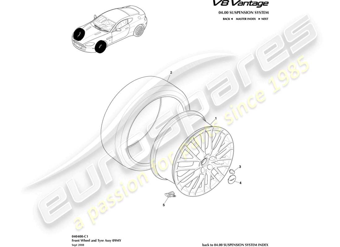 aston martin v8 vantage (2009) front wheels & tyres, 09my to 12.25my part diagram