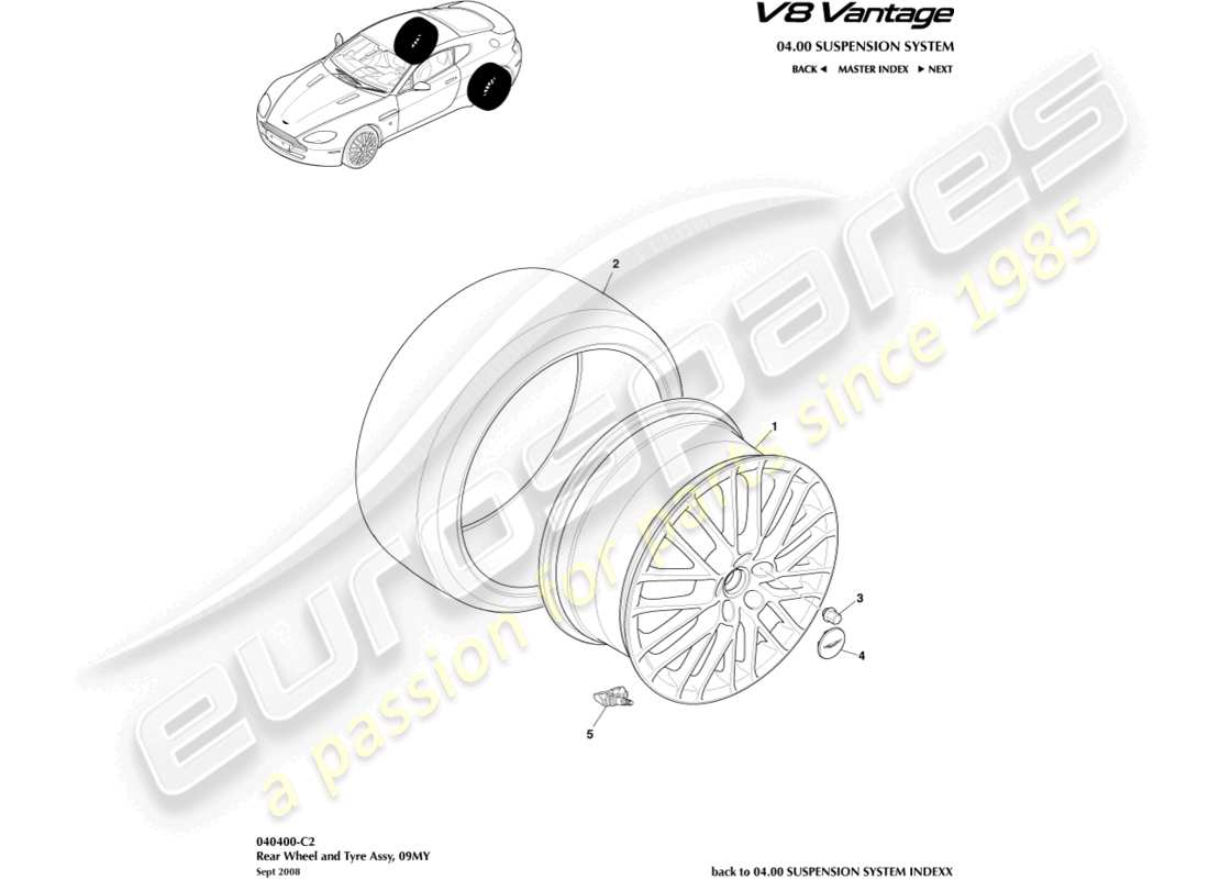 aston martin v8 vantage (2016) rear wheels & tyres, 09my to 12.25my part diagram