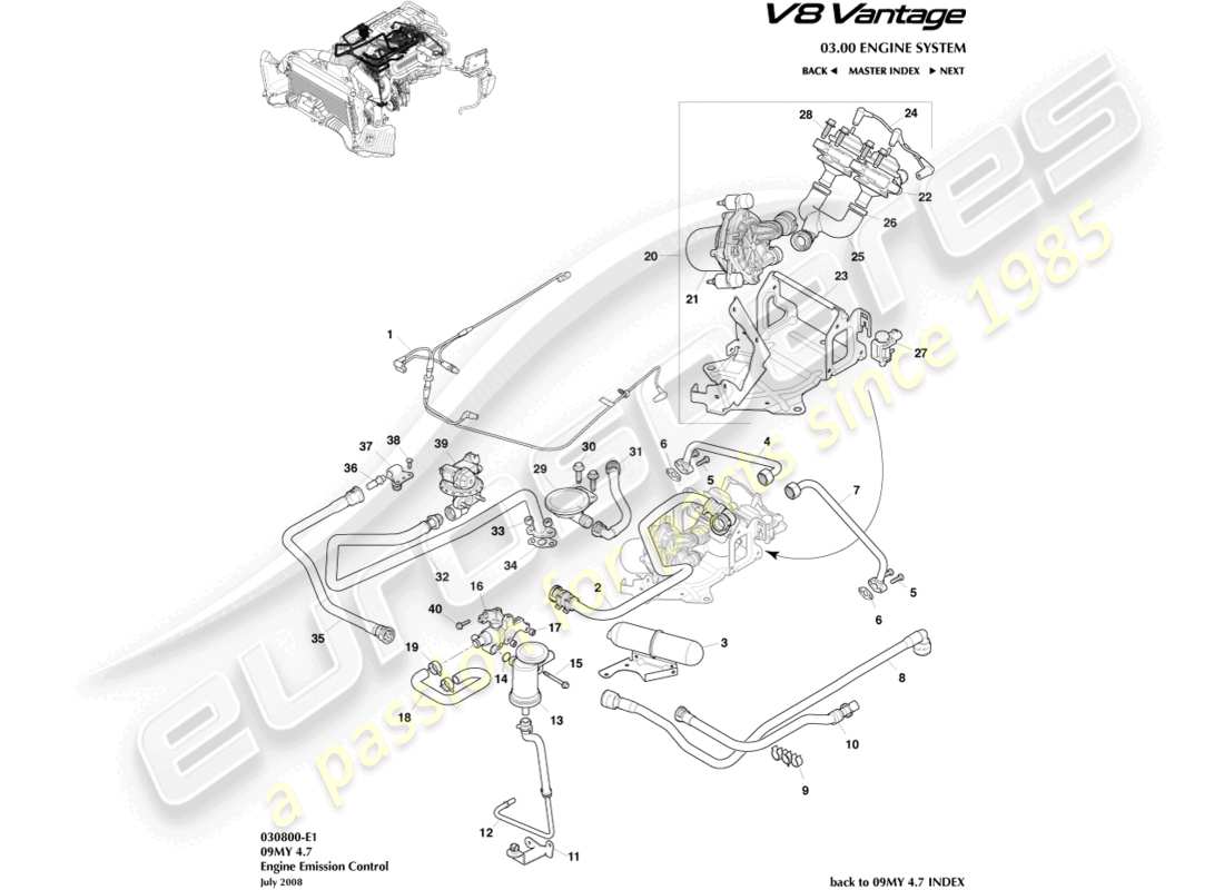 aston martin v8 vantage (2008) emission control part diagram