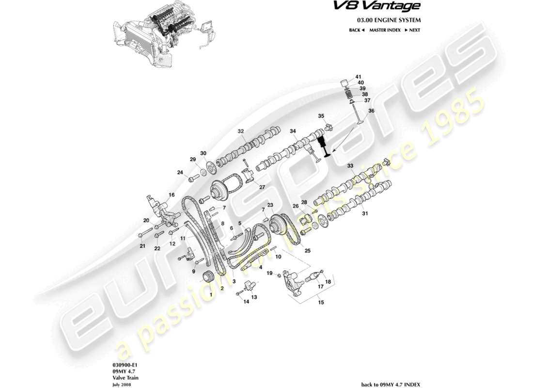 aston martin v8 vantage (2009) valve train part diagram