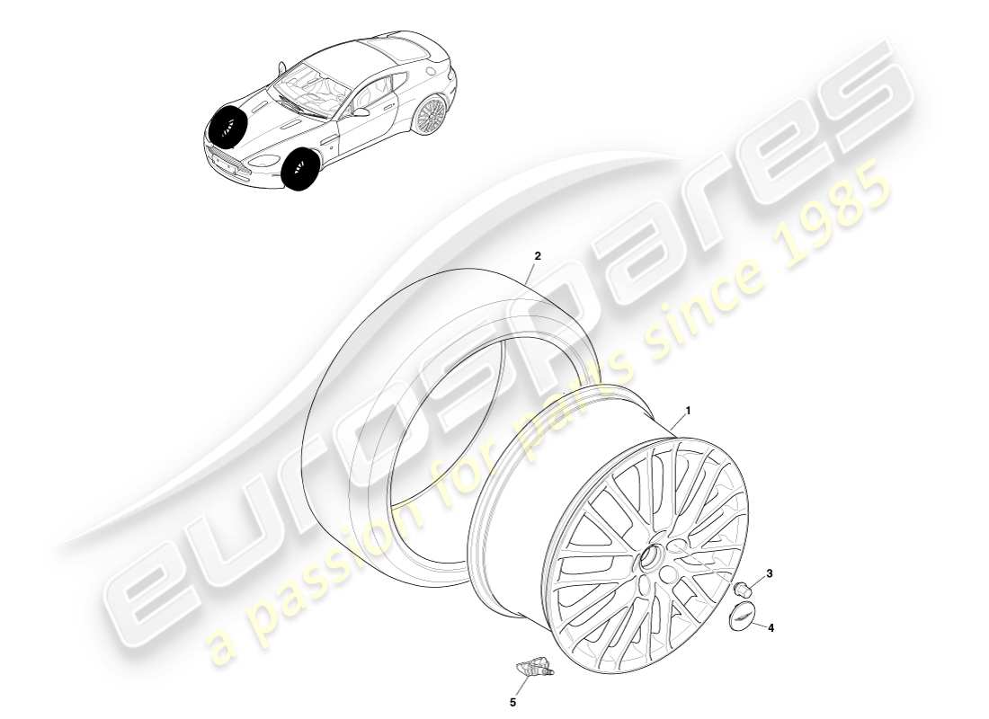 aston martin v8 vantage (2005) front wheels & tyres, 09my to 12.25my part diagram