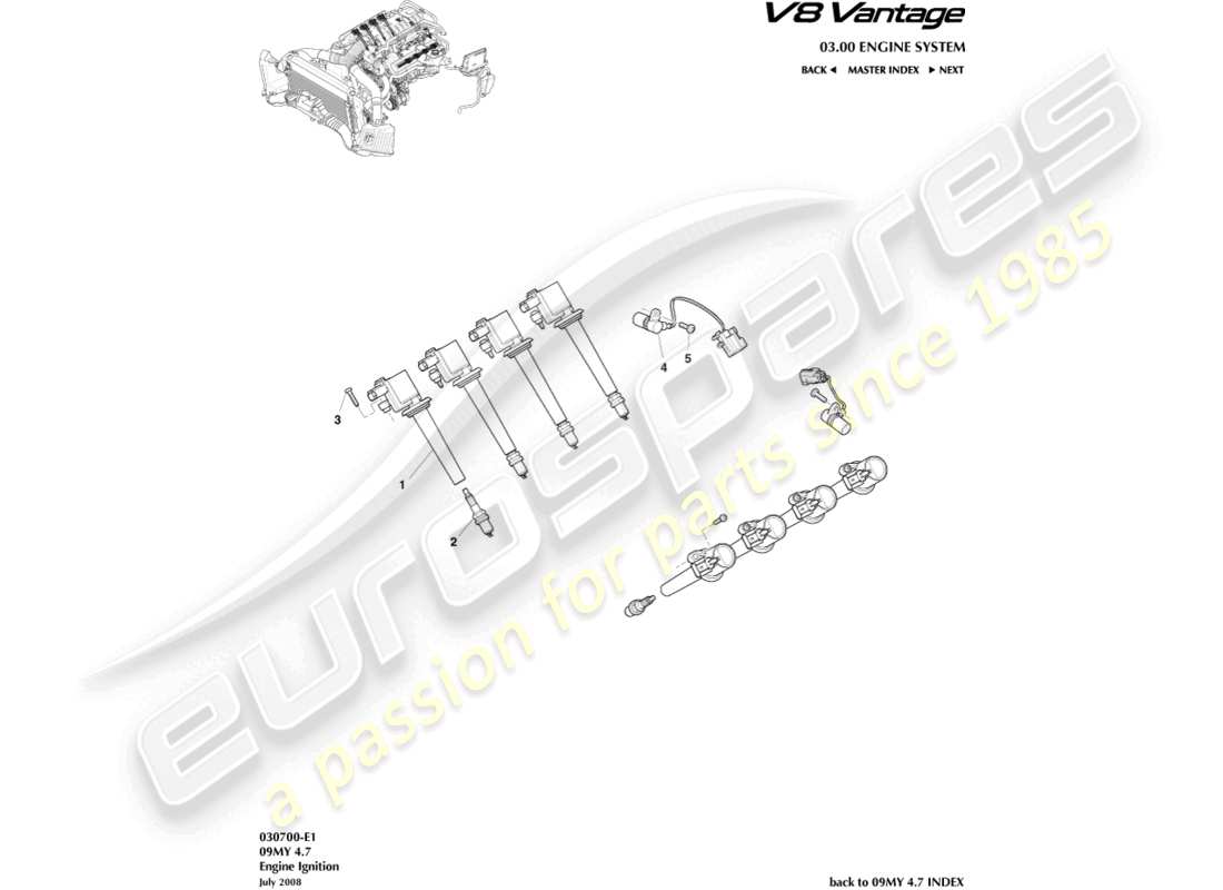 aston martin v8 vantage (2016) ignition part diagram