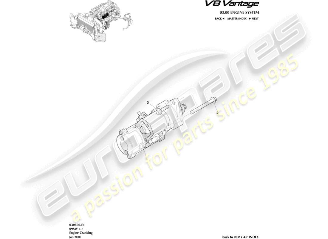 aston martin v8 vantage (2015) starter motor part diagram