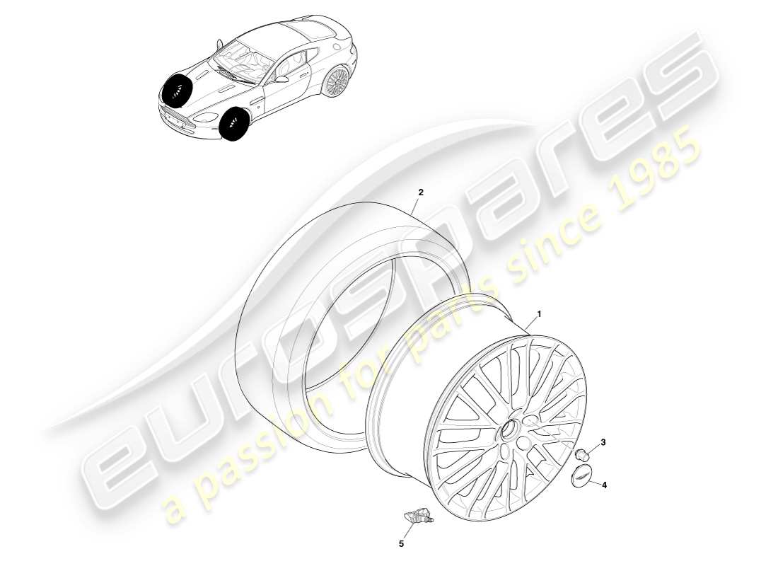 aston martin v8 vantage (2007) front wheels & tyres, 09my to 12.25my part diagram