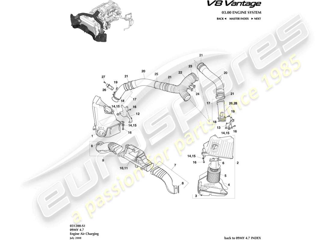 aston martin v8 vantage (2016) air charging part diagram