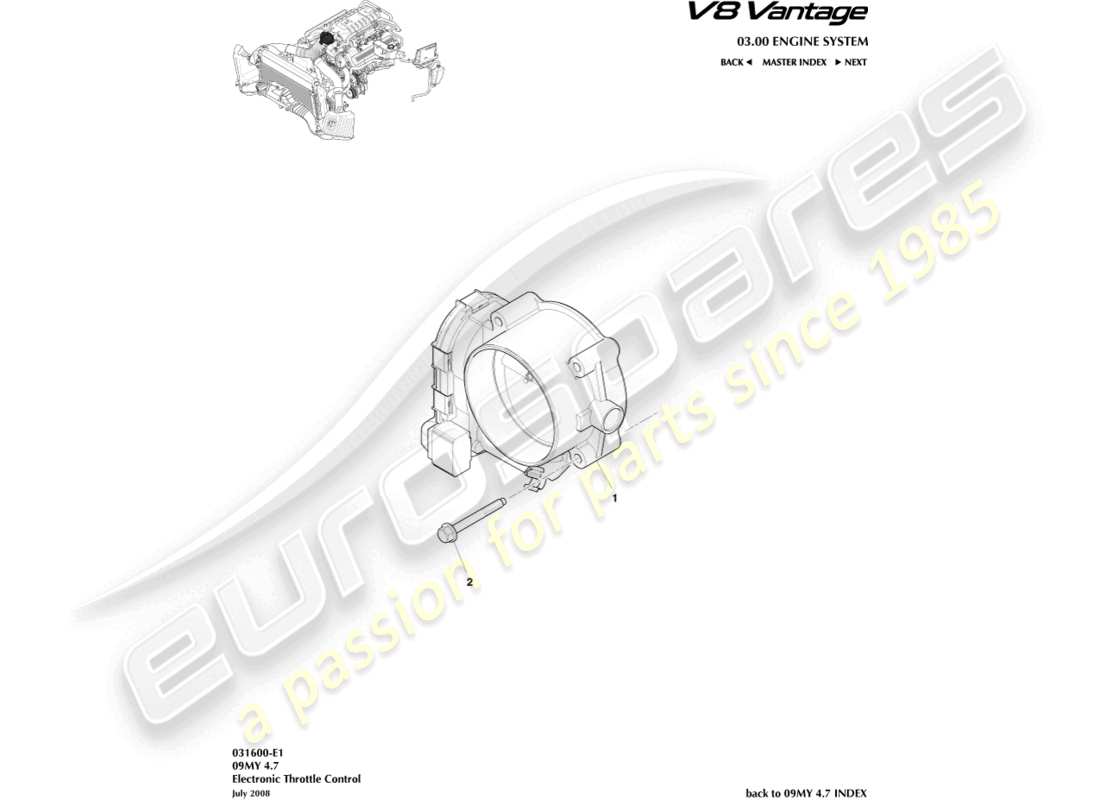 aston martin v8 vantage (2012) accelerator control part diagram