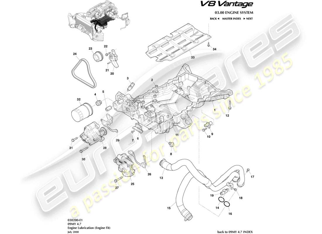 aston martin v8 vantage (2016) engine lubrication, engine part diagram