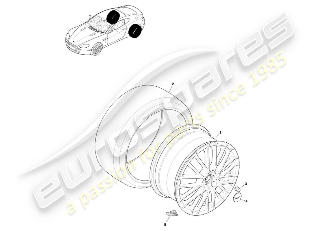 aston martin v8 vantage (2007) rear wheels & tyres, 09my to 12.25my part diagram