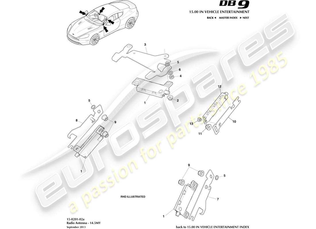 aston martin db9 (2014) radio antenna, 14.5my part diagram