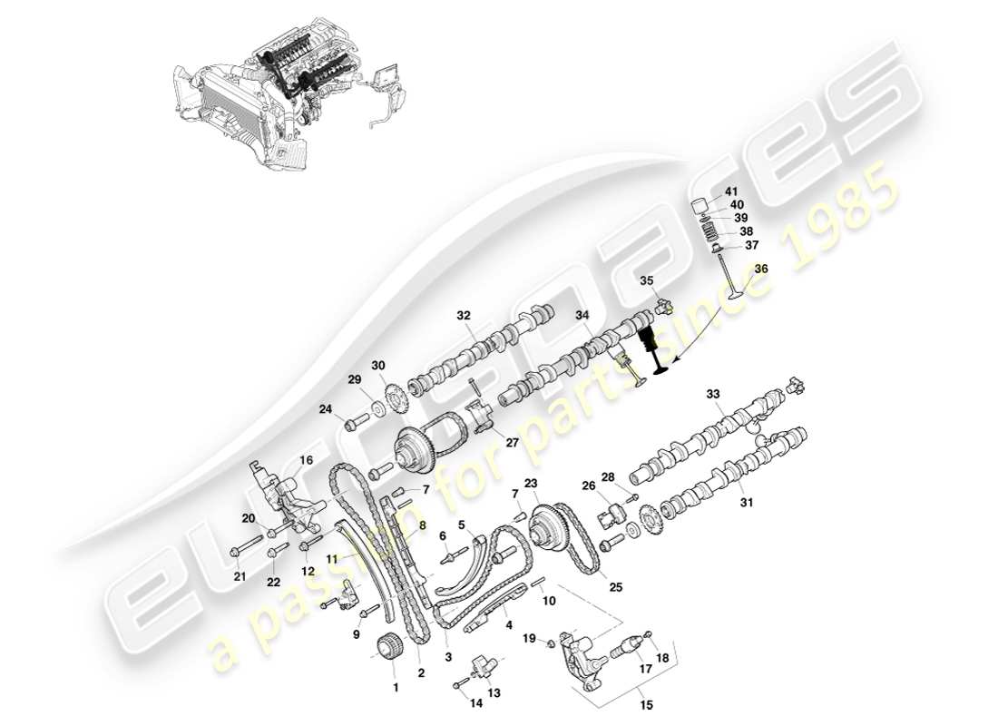 aston martin v8 vantage (2005) valve train part diagram