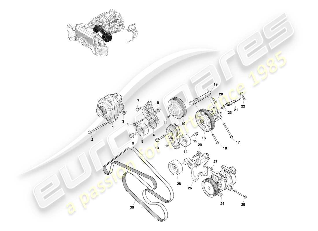 aston martin v8 vantage (2005) accessory drive part diagram