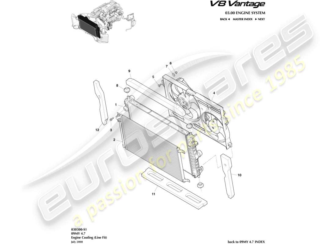 aston martin v8 vantage (2008) engine cooling (line fit) part diagram