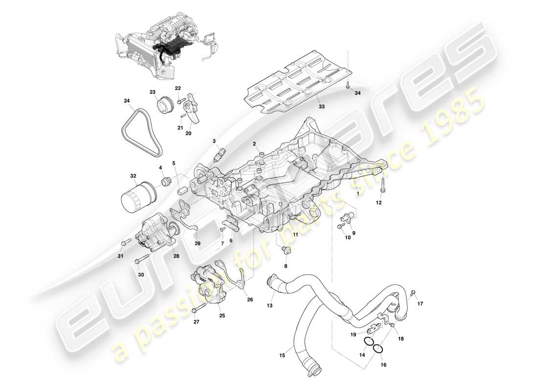 aston martin v8 vantage (2005) engine lubrication, engine part diagram