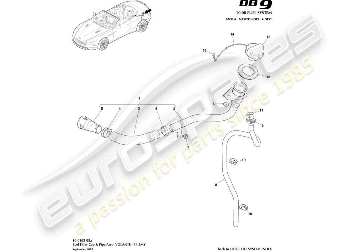 aston martin db9 (2014) fuel filler assembly, volante 14.5my part diagram