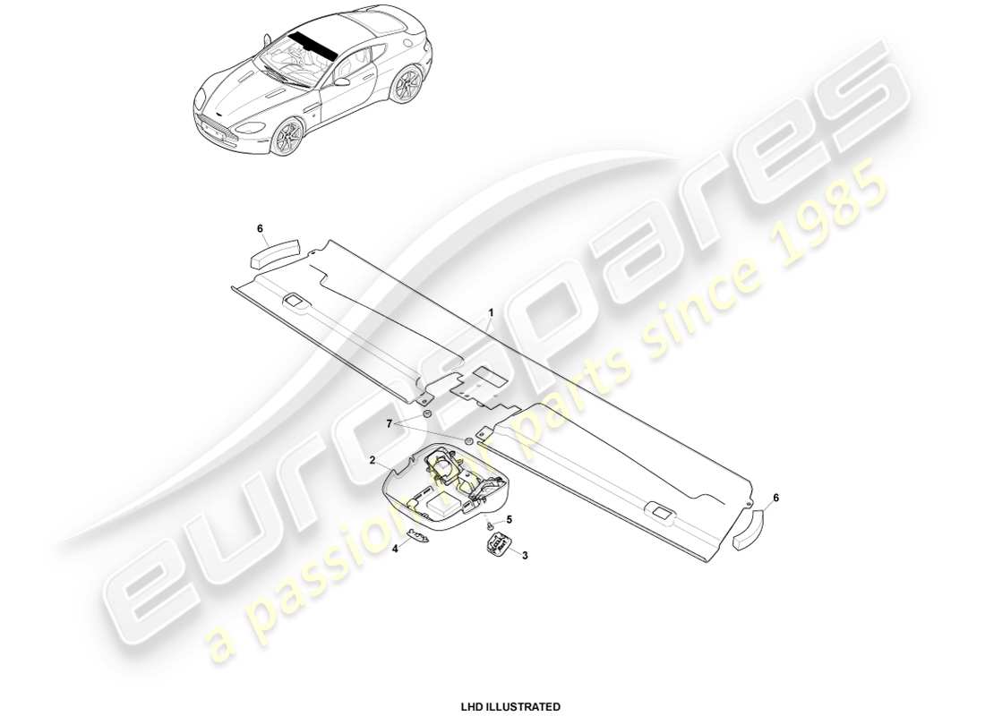 aston martin v8 vantage (2007) header trim, coupe 09my part diagram