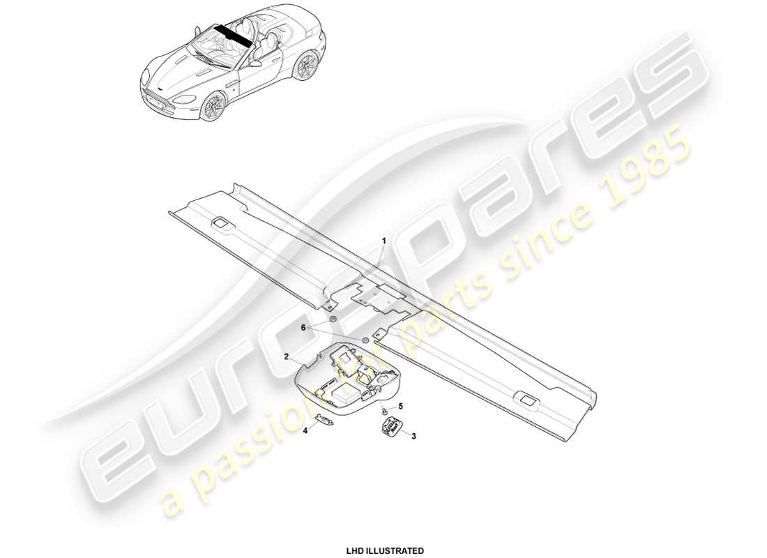 aston martin v8 vantage (2005) header trim, roadster 09my part diagram