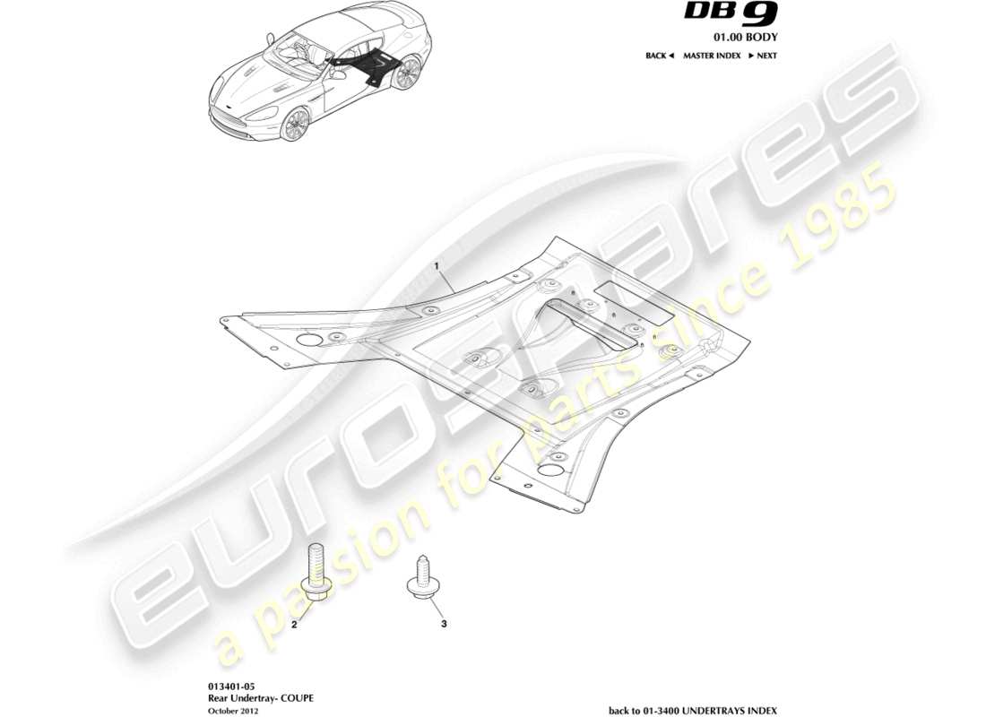 aston martin db9 (2014) rear undertray, coupe part diagram