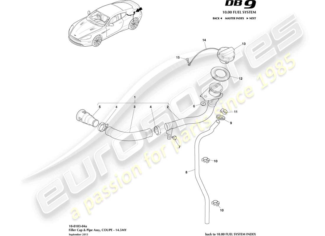 aston martin db9 (2014) fuel filler assembly, coupe 14.5my part diagram