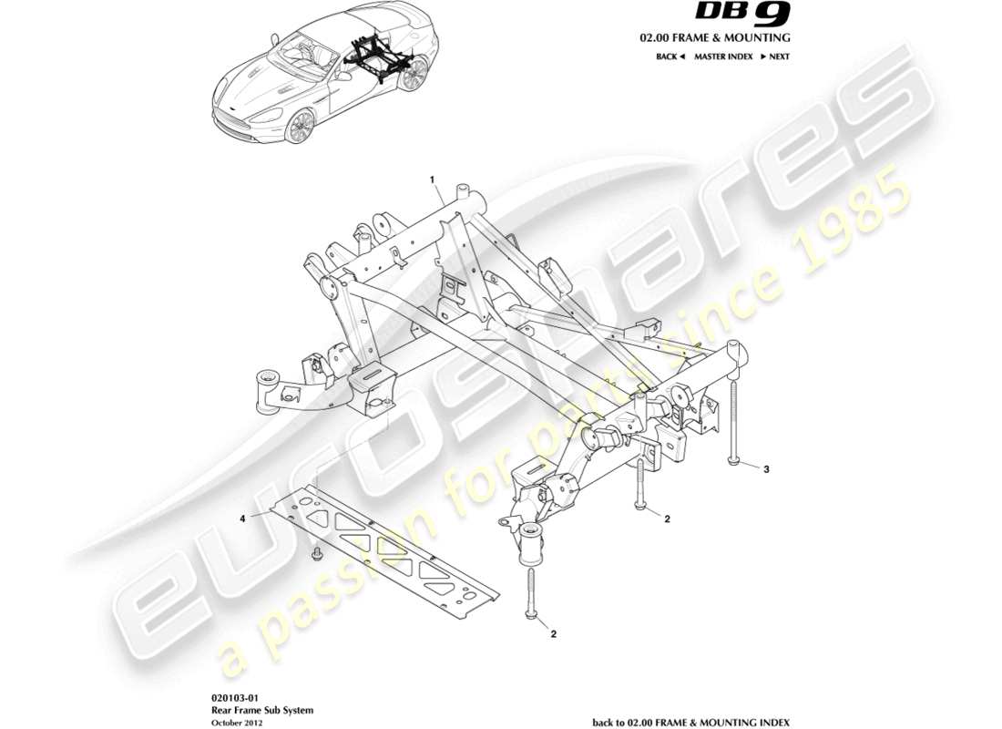 aston martin db9 (2014) rear subframe part diagram