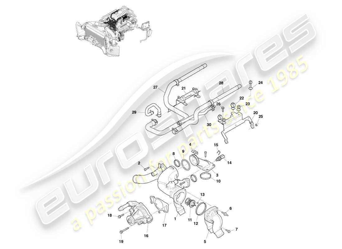 aston martin v8 vantage (2005) engine cooling part diagram