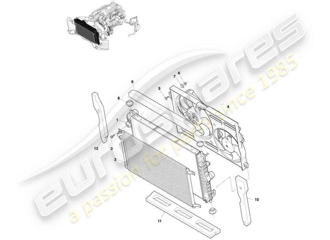 aston martin v8 vantage (2005) engine cooling (line fit) part diagram