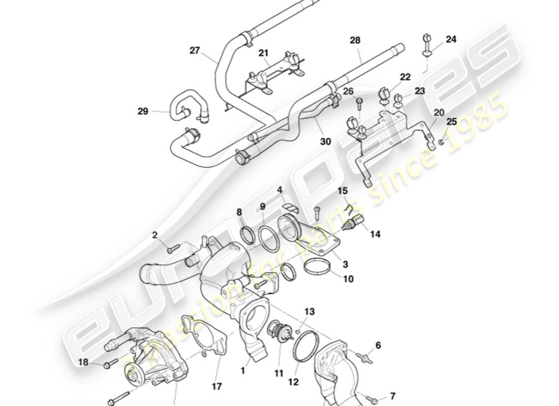 aston martin v8 vantage (2013) engine cooling part diagram