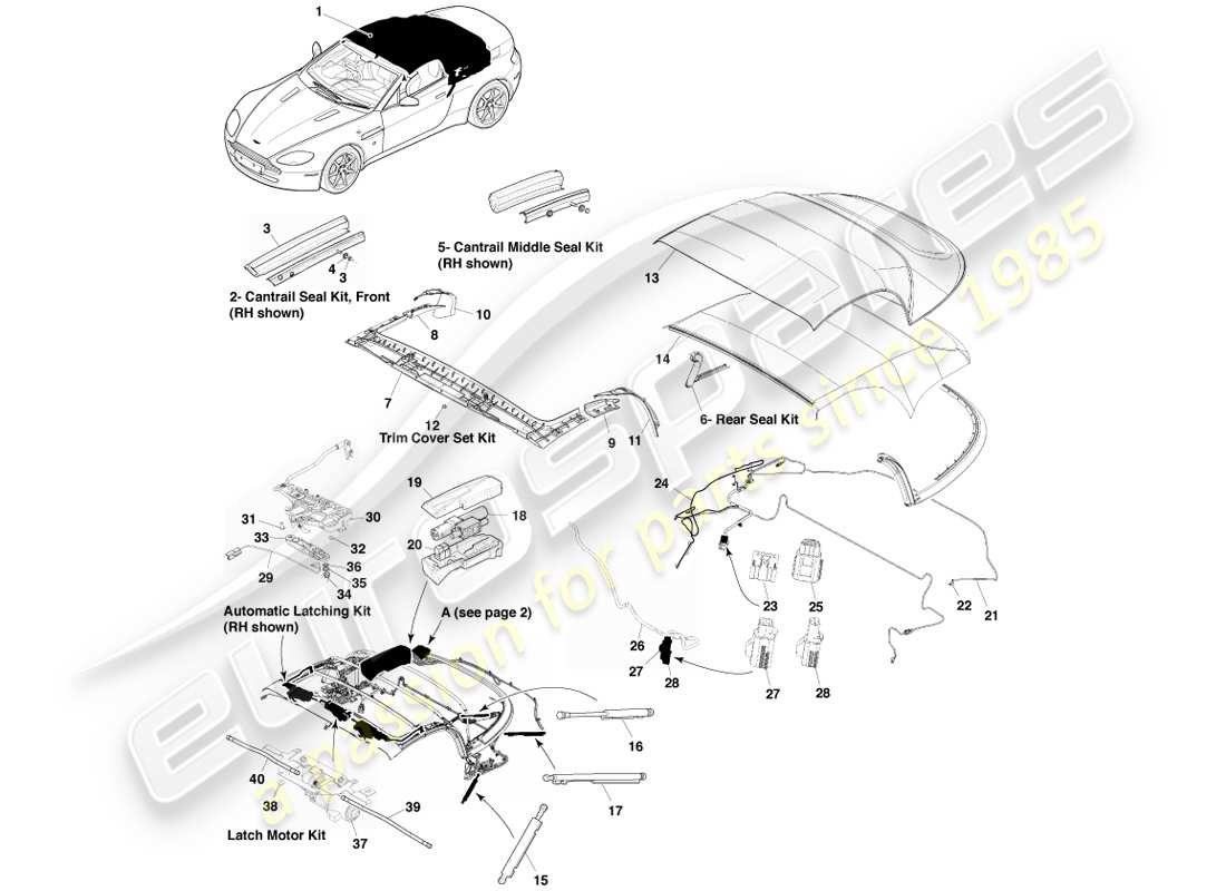 aston martin v8 vantage (2007) roadster roof, page1 part diagram