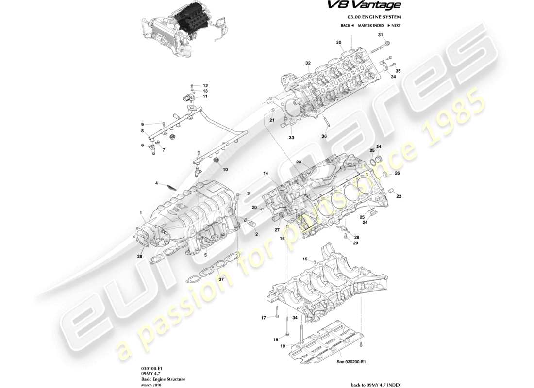 aston martin v8 vantage (2010) engine structure part diagram