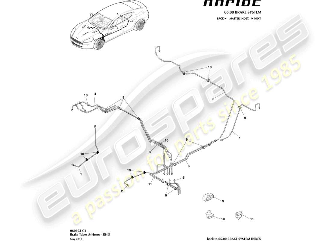 aston martin rapide (2019) brake lines & hoses, rhd part diagram