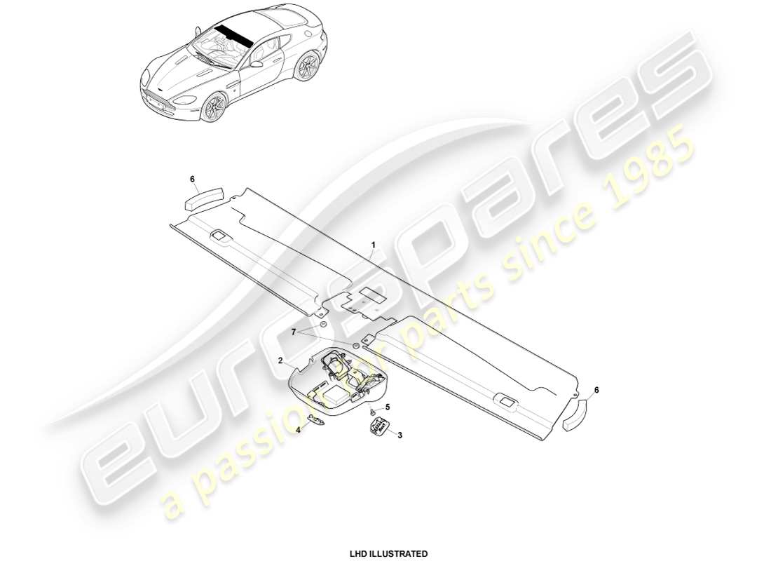 aston martin v8 vantage (2005) header trim, coupe 09my part diagram