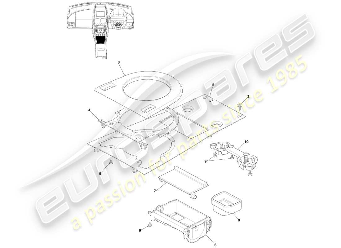 aston martin v8 vantage (2005) front console, manual, 16my part diagram