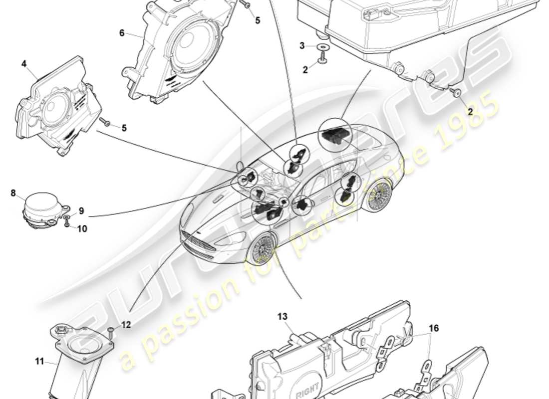 aston martin rapide (2011) speaker, b&o part diagram