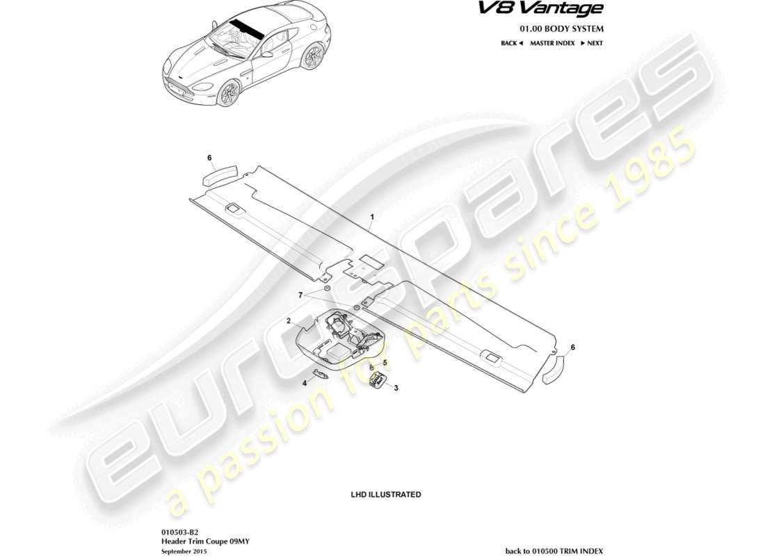 aston martin v8 vantage (2009) header trim, coupe 09my part diagram