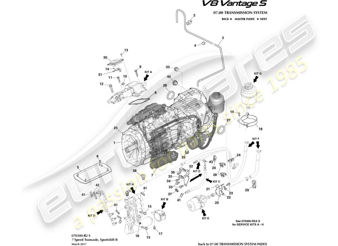 aston martin v8 vantage (2008) transaxle, manual, 7 spd part diagram