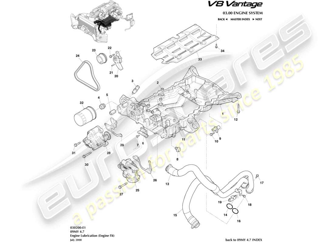 aston martin v8 vantage (2006) engine lubrication, engine parts diagram