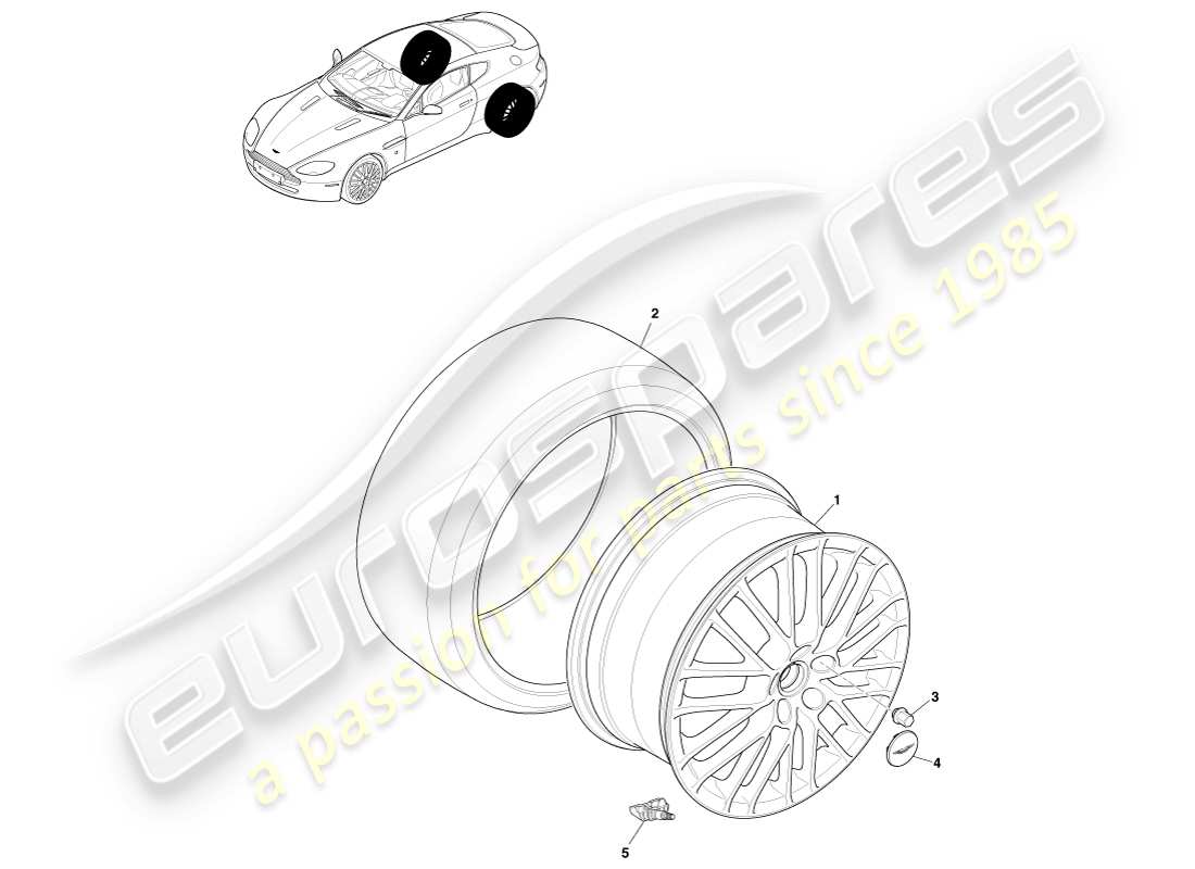 aston martin v8 vantage (2005) rear wheels & tyres, 09my to 12.25my part diagram