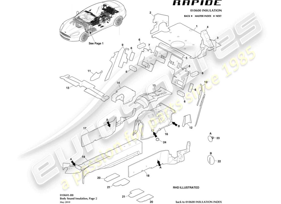 aston martin rapide (2011) noise insulation, rear part diagram