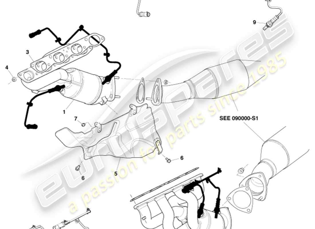 aston martin v8 vantage (2013) exhaust manifolds part diagram