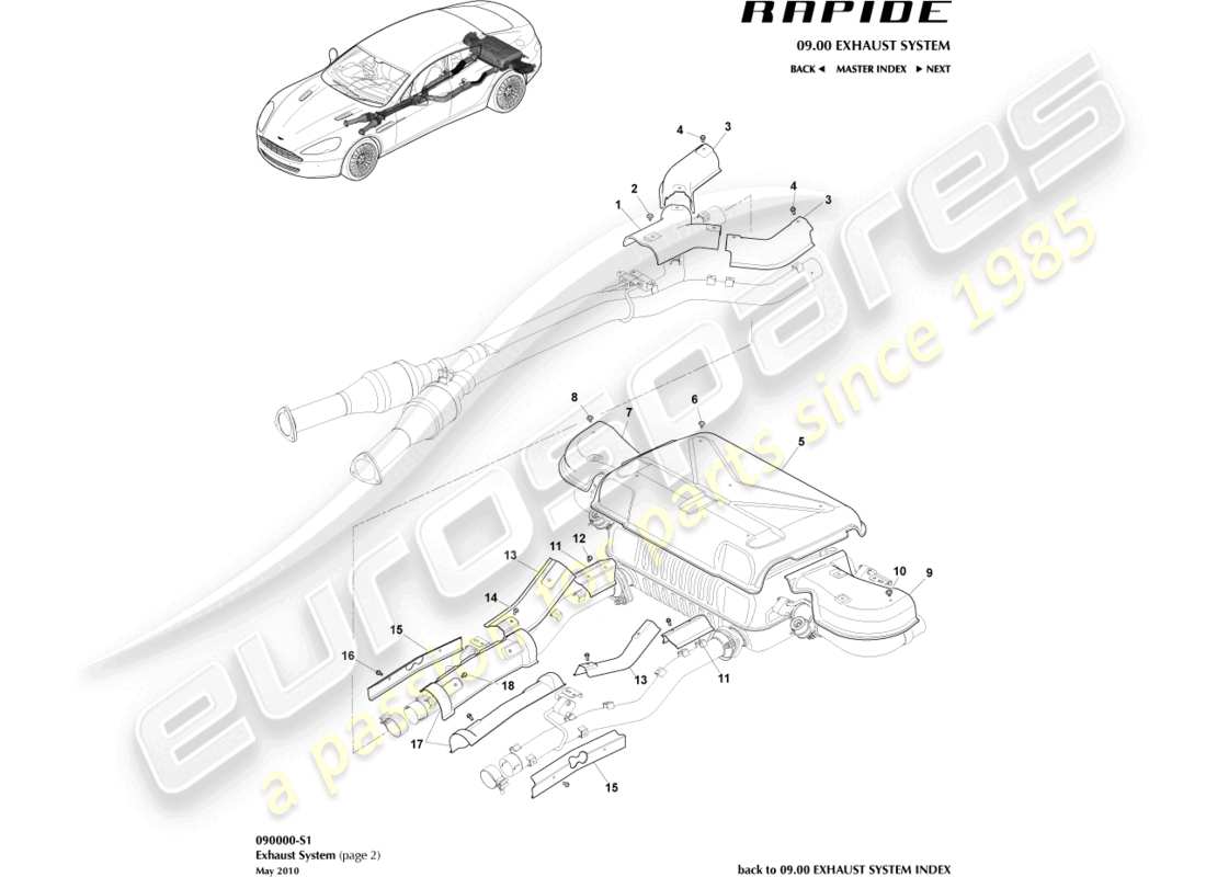 aston martin rapide (2011) heat shields, front part diagram