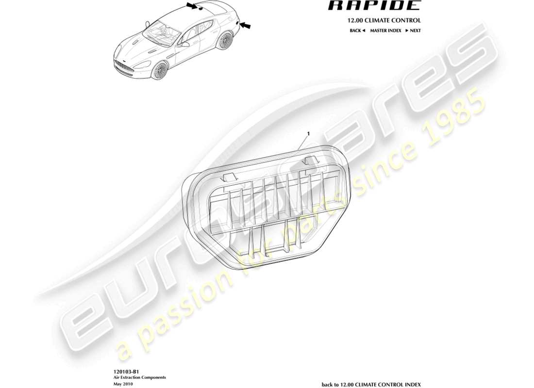 aston martin rapide (2011) air extraction components part diagram