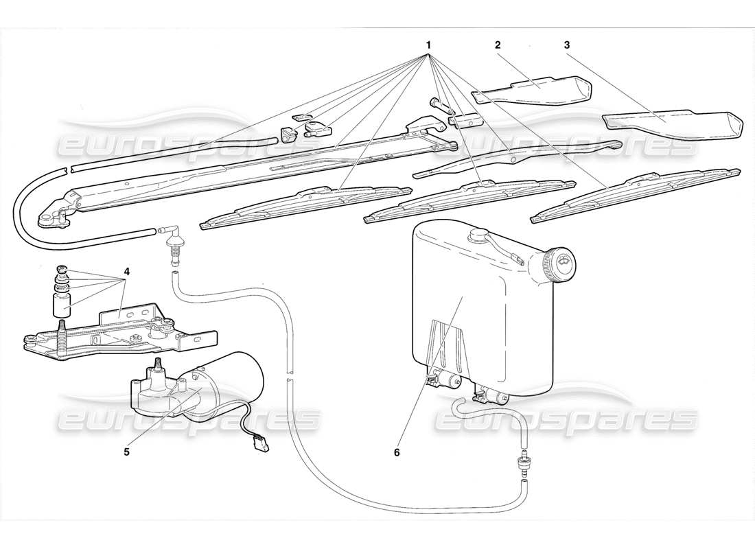 lamborghini diablo se30 (1995) windscreen wiper and headlamp washers (valid for rh d. version - january 1995) part diagram