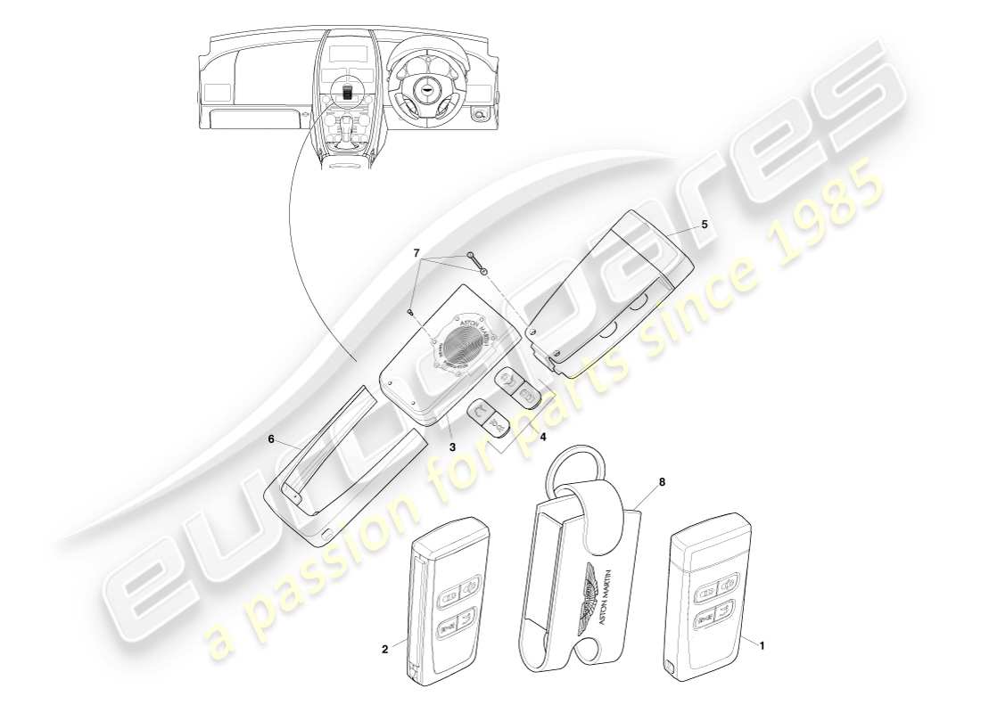 aston martin v8 vantage (2007) transmitter, rke, 09my part diagram