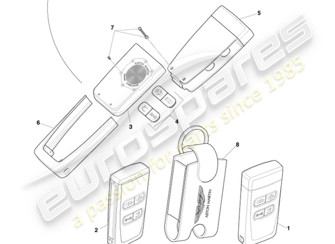 aston martin v8 vantage (2006) transmitter, rke, 09my part diagram