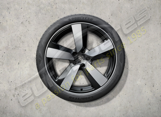 new porsche 22 inch sport summer wheel and tyre set - painted in black (high-gloss) part number 95c044660f