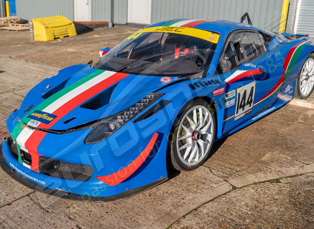 ferrari 458 challenge being prepared for dismantling at eurospares