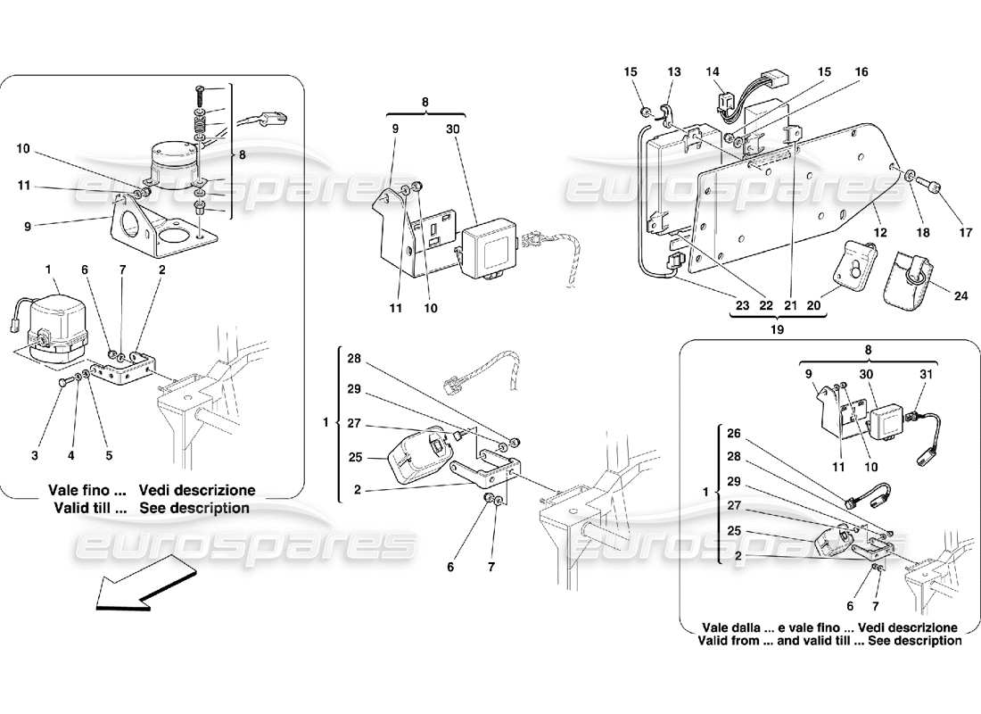 ferrari 456 m gt/m gta anti theft electrical boards and devices part diagram