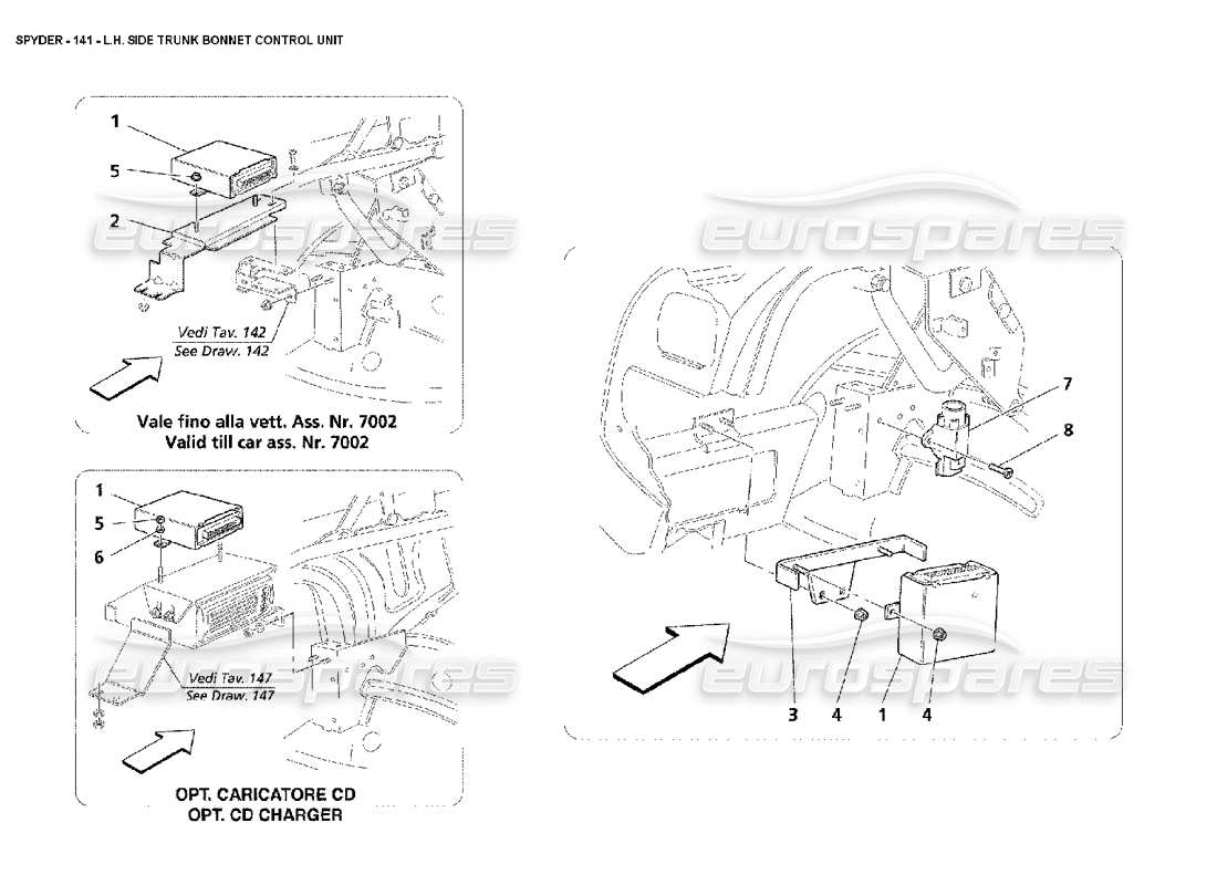 maserati 4200 spyder (2002) lh side trunk bonnet control unit parts diagram